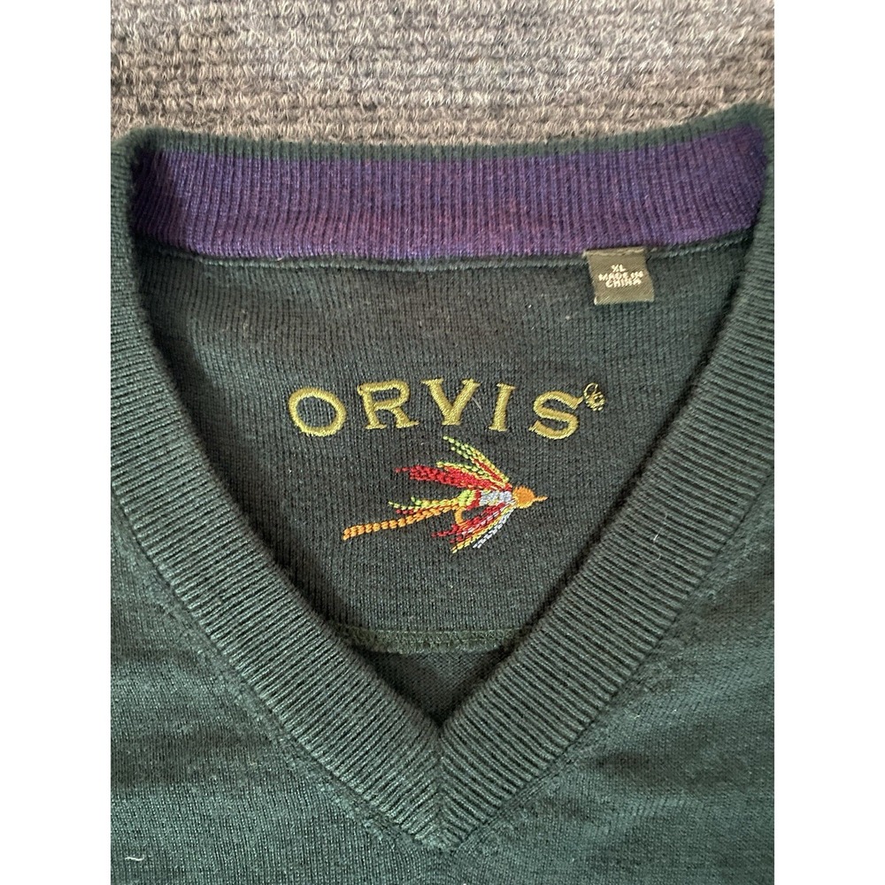 Orvis Men's 100% Merino Wool V-Neck Sweater Size XL Forest Green Fly Fishing